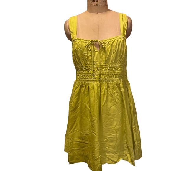 Topshop Channeled Mini Dress in Chartreuse NWT Size 12 - Picture 1 of 11